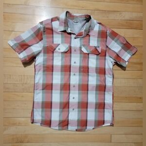 Eddie Bauer Mens Sz TL Short Sleeve Guide Shirt Red White Plaid Lightweight